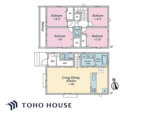 リビングとダイニングをゾーニングしやすく、食事の後もゆったりと寛げる間取りです。
