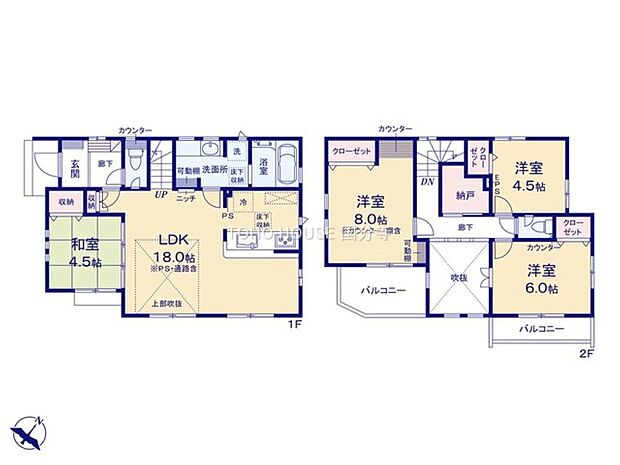 LDKは約18.0帖。隣接する和室約4.5帖と一体利用が可能です。食器洗乾燥機付き。