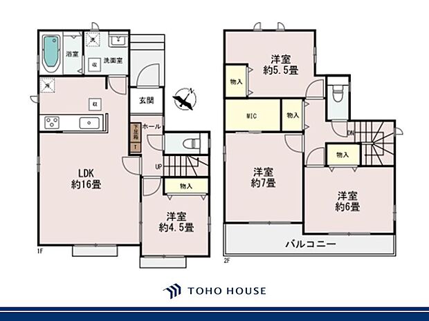 LDKは約16帖。キッチンから洗面室へ直接出入り可能◎家事効率の良い間取りです。WIC付き。
