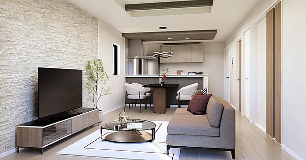 (完成予想図/内観)大切な思い出を紡ぐマイホーム。心地よい空間は、ご家族が自然と集まります。