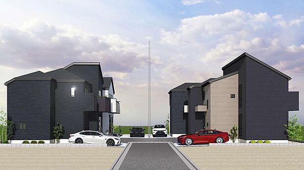 (完成予想図外観)通り抜けができない道路に面しているため、プライバシー性高く穏やかな暮らしが叶います。