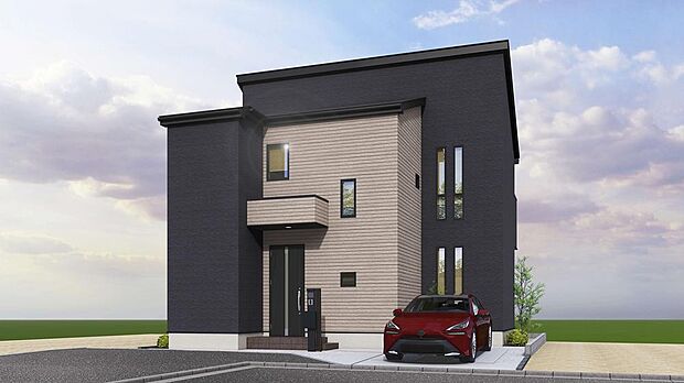 (完成予想図/外観)シンプルモダンな外観です。バランスよく配された窓がアクセントになっています。