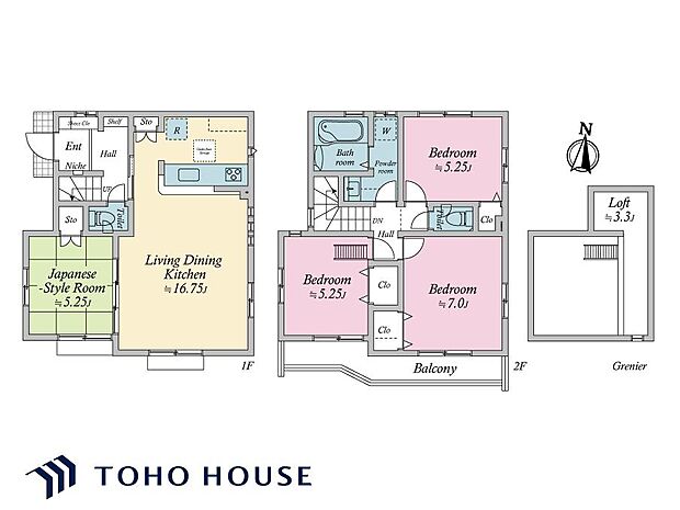 全居室収納付き。小屋裏収納も備わっています。南向きバルコニーが採用されており、洗濯物もよく乾きそうです。