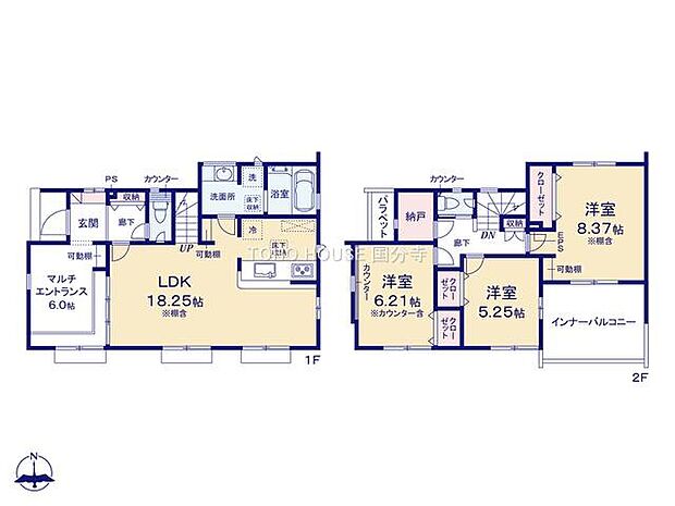 リビング階段、対面式キッチンが採用された、ご家族がコミュニケーションを取りやすい設計です。