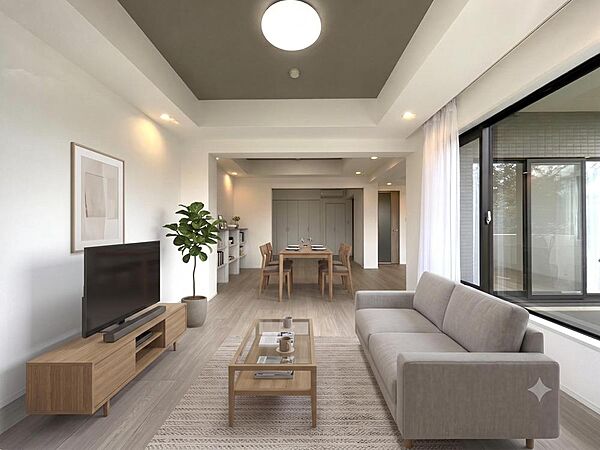お住まいの中心のLDKは、自然とご家族が集まる癒しの空間です。※バーチャル加工を施しています。