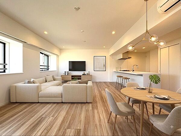 室内リフォーム実施、綺麗な室内で気持ちよく新生活をスタートできます。※バーチャル加工を施しています。