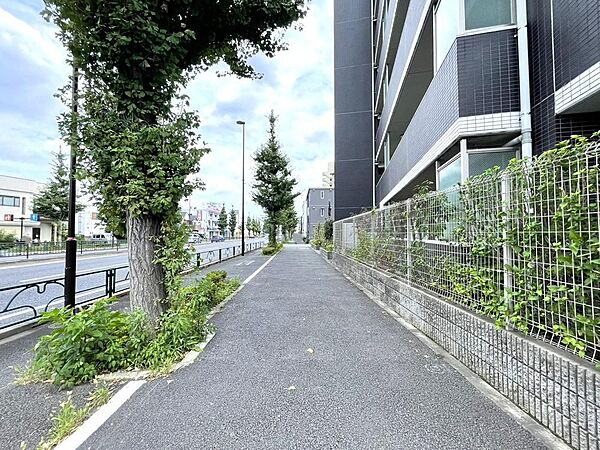 前面道路はアスファルト舗装されています。自転車の走行や、ベビーカーを押して外出する際も快適です。
