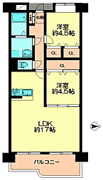 メゾンドール大安寺 2階2LDKの間取り