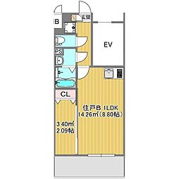 阪神本線 杭瀬駅 徒歩3分の賃貸マンション 8階1LDKの間取り