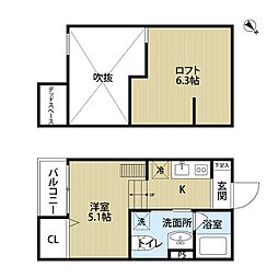 スカイヴィラ東難波 1階1Kの間取り
