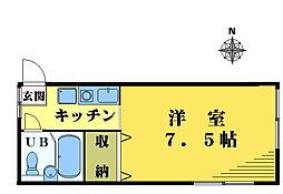 ACKハウス 1階ワンルームの間取り