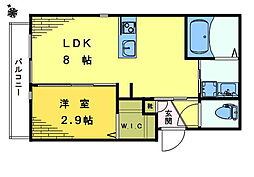 グローリー東中野 2階1LDKの間取り
