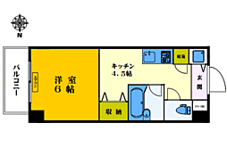 グローリス中野 2階1DKの間取り