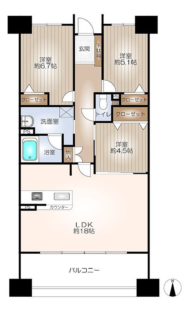 エスポア社口(3LDK) 9階の間取り