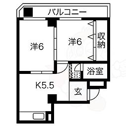 Osaka Metro谷町線 天満橋駅 徒歩5分の賃貸マンション 6階2DKの間取り