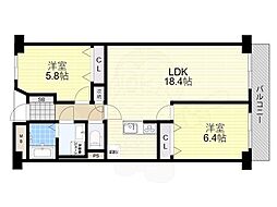 谷町グランドハイツ 2LDKの間取図画像