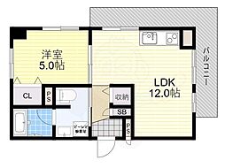 フェルザ今宮戎 1LDKの間取図画像