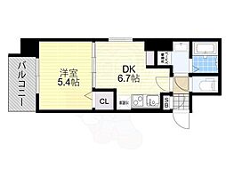 TLRレジデンス難波東 1DKの間取図画像