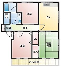阪急神戸本線 園田駅 徒歩18分の賃貸マンション 3階3DKの間取り