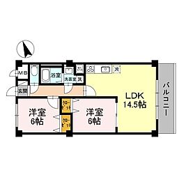 阪急神戸本線 園田駅 徒歩16分の賃貸マンション 3階2LDKの間取り