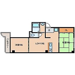 阪急神戸本線 武庫之荘駅 徒歩5分の賃貸マンション 5階2LDKの間取り
