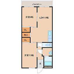 シャトー塚口B棟 2LDKの間取図画像