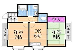 ハイツ北村 2DKの間取図画像