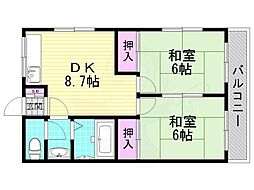 メゾン山口弐番館 2DKの間取図画像