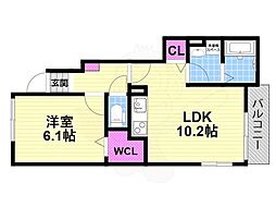 ポンテリブロK・I 1階1LDKの間取り