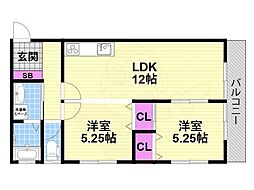 マノアクレール 2LDKの間取図画像