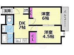 マンションウエストプラザ 2DKの間取図画像