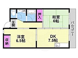 エクセルハイツ 2DKの間取図画像