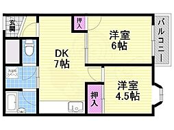 マンションウエストプラザ 2DKの間取図画像