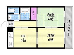 マンションオーク 2DKの間取図画像