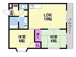 シンプルハート住道 2LDKの間取図画像