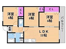 ディアコートニシカワ 3LDKの間取図画像