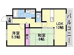 ソレアード東鴻池 2LDKの間取図画像
