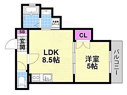 クリエオーレ雁屋西町 1LDKの間取図画像
