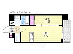 JR大阪環状線 野田駅 徒歩6分の賃貸マンション 3階1LDKの間取り