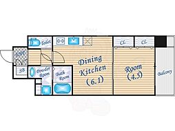 エス・キュート梅田中崎町 3階1DKの間取り