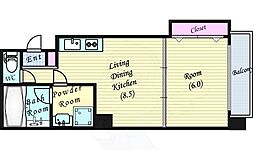 スマイリー江戸堀 1DKの間取図画像