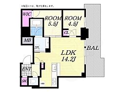 シエリアタワー大阪堀江 2LDKの間取図画像