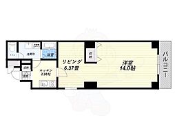 ユニーク靭公園前 1LDKの間取図画像