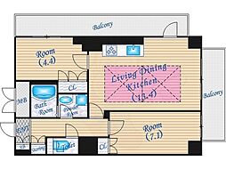 エルヴェ東天満 2LDKの間取図画像