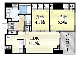 アーデンタワー福島ウエスト 2LDKの間取図画像