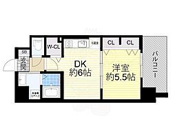 プレサンス梅田東アルファ 1DKの間取図画像
