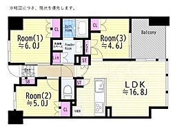 リバーガーデン四天王寺 3LDKの間取図画像