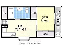 住吉グリーンビル 5階1DKの間取り