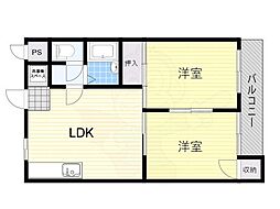 Osaka Metro御堂筋線 長居駅 徒歩13分の賃貸マンション 2階2LDKの間取り