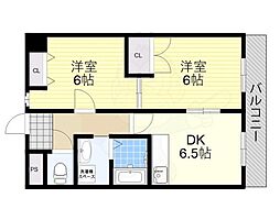 ヴェルデ公園南 2階2DKの間取り